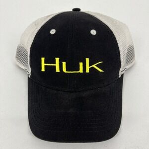Huk Performance Headwear Trucker Hat Black White Yellow Logo Adjustable Snapback